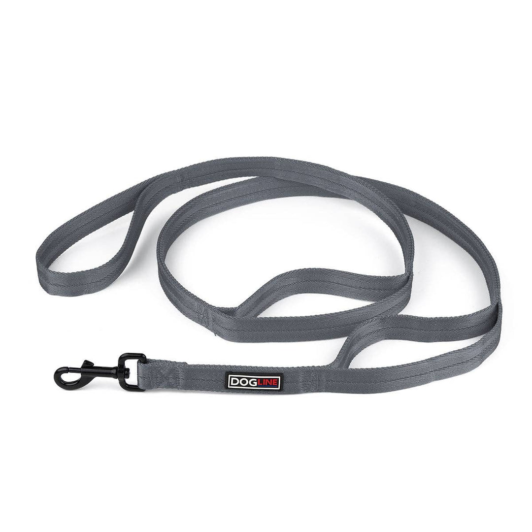 Dogline Nylon Multi-Handle Flat Leash – Gray | 3 Handles | 6'