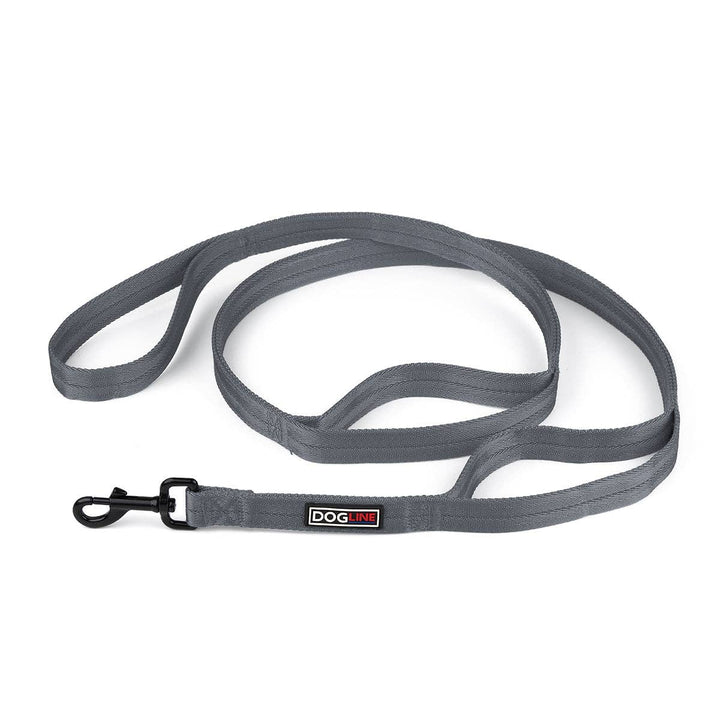Dogline Nylon Multi-Handle Flat Leash – Gray | 3 Handles | 6'