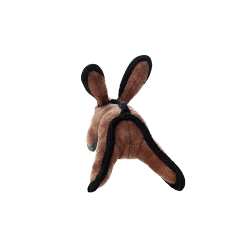 Tuffy rabbit dog toy rear angle showing quilted stitching and oversized ears.