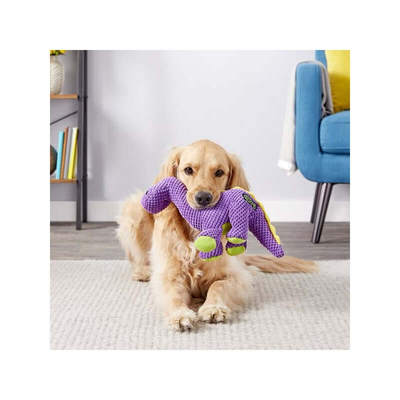 Juguete de peluche para perros GoDog Dinos Bruto con protector masticable, morado, grande