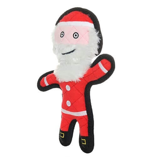 Festive Santa Claus-shaped dog toy with a soft body and durable design, perfect for holiday play and cuddles.