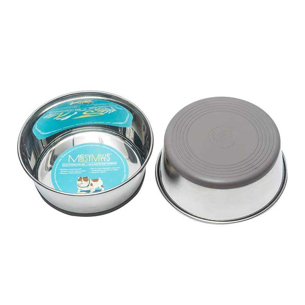 Durable stainless steel dog bowl with silicone base in gray, perfect for food or waterâdishwasher-safe and ideal for home or travel