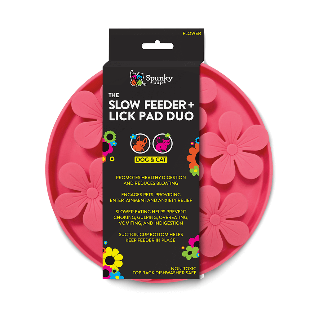 Spunky Pup Slow Feeder and Lick Pad Combo: Flower