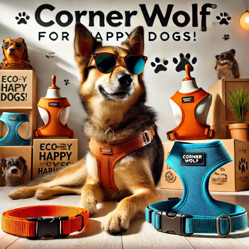 Shop durable, eco-friendly dog harnesses at Cornerwolf.com! Stylish designs in vibrant colors for comfort and adventure. For Happy Dogs!