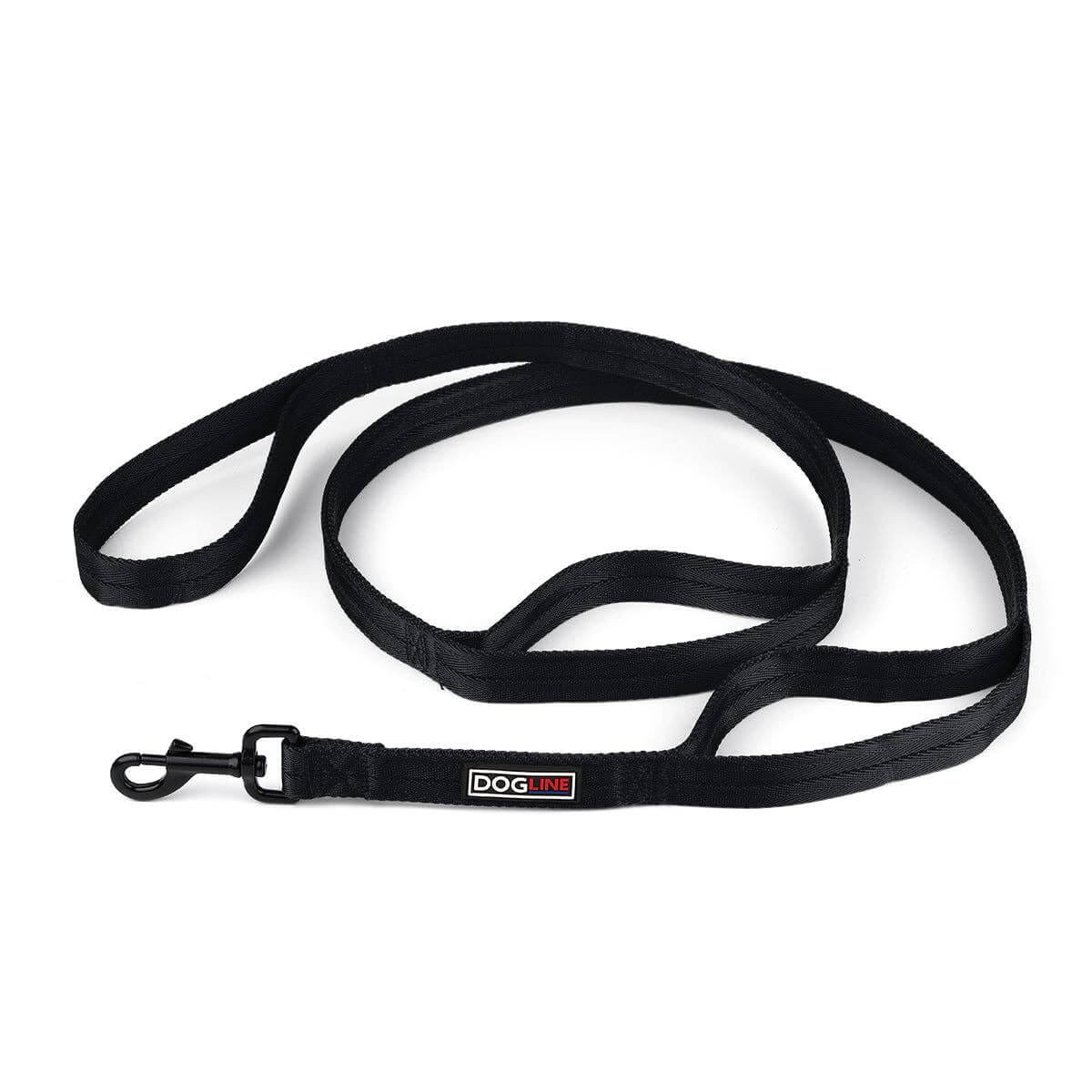 Nylon Multi-Handle Flat Leash: Black / 3 Handle / 6'