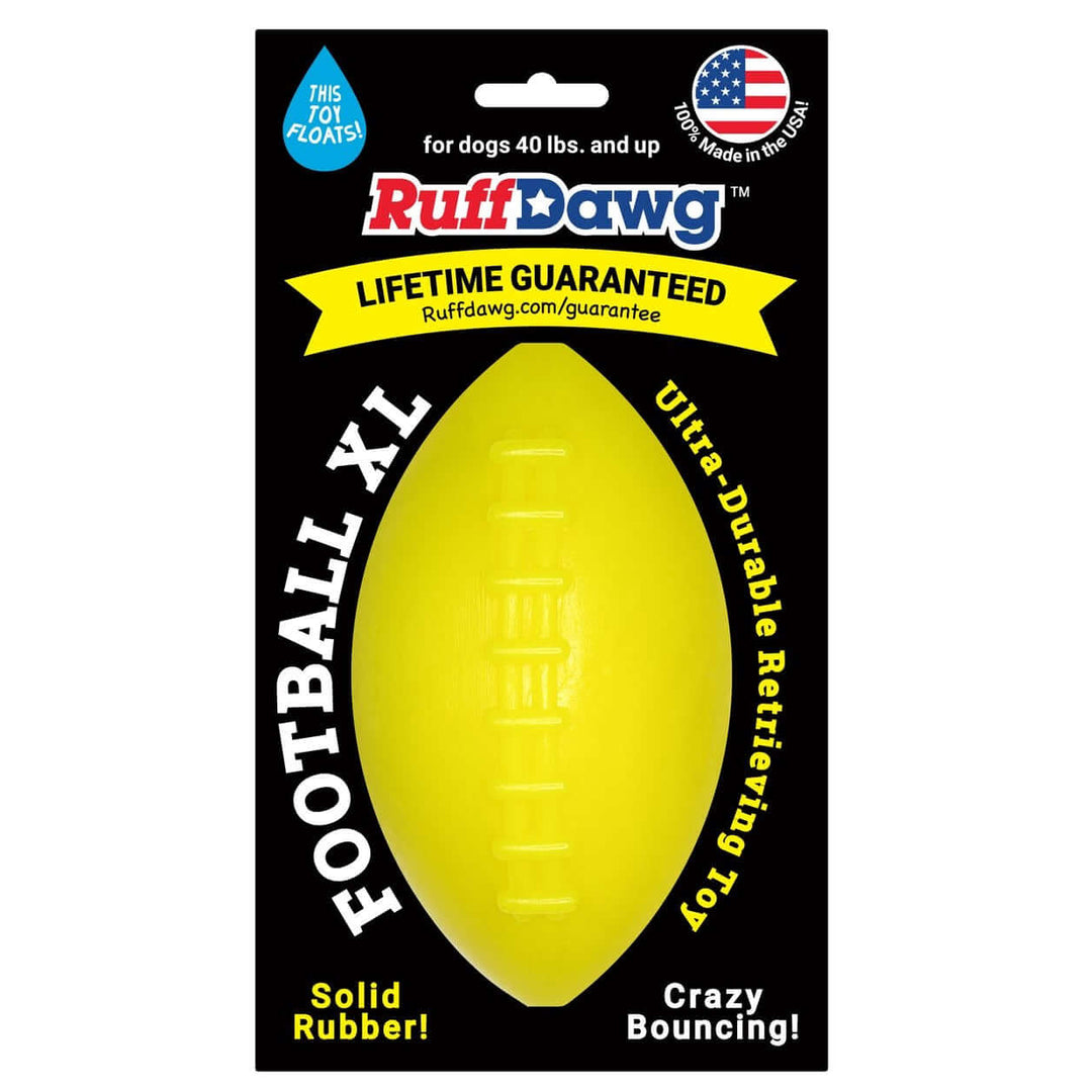 Ruff Dawg Football XL Lifetime Guaranteed Durable dog toy for fetch, floats, and bouncy play.