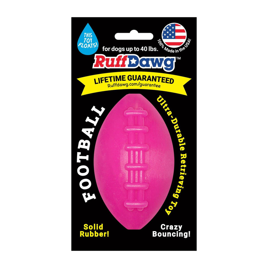 Pink dog toy in packaging with Ruff Dawg branding on a white background