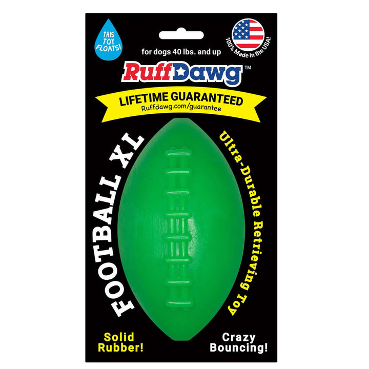 Ruff Dawg Football XL Lifetime Guaranteed durable dog toy designed for high-energy fetch and floating play.