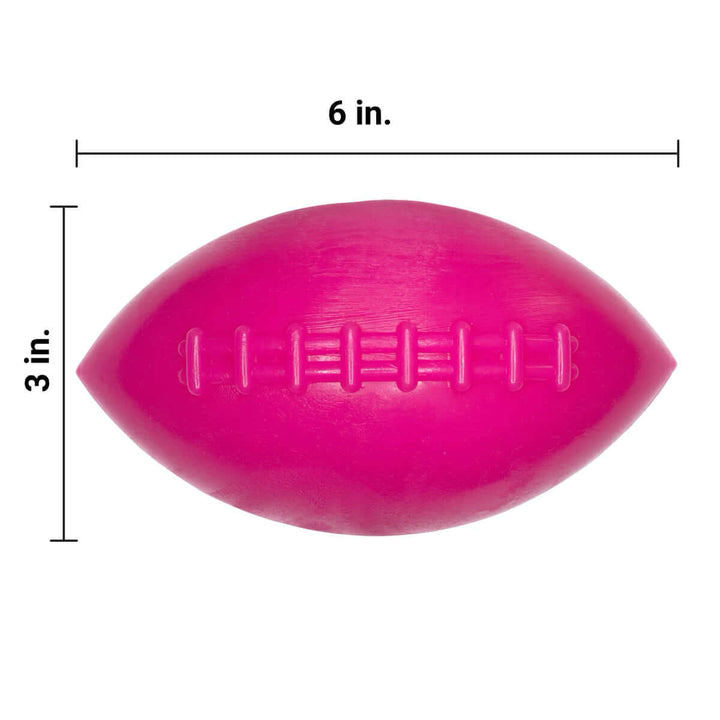 Ruff Dawg Football XL Lifetime Guaranteed - durable pink rubber dog toy measuring 6 inches long and 3 inches wide.