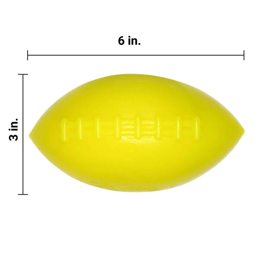 Ruff Dawg Football XL Lifetime Guaranteed - Durable yellow dog toy, 6 inches long and 3 inches wide, perfect for fetch and play.