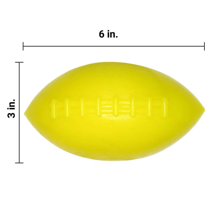 Ruff Dawg Football XL Lifetime Guaranteed - Durable yellow dog toy, 6 inches long and 3 inches wide, perfect for fetch and play.