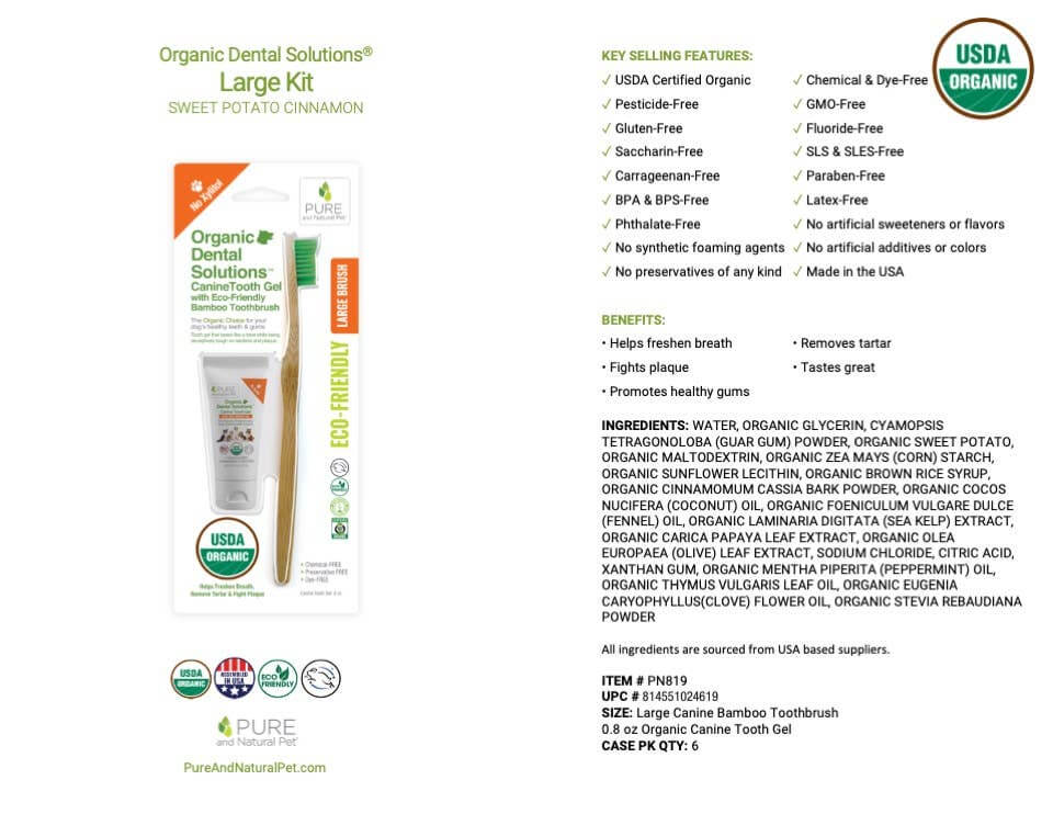 Tooth Gel and Bamboo Toothbrush for Large Dogs - Organic