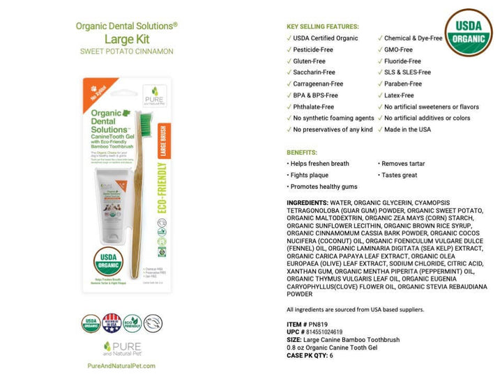 Tooth Gel and Bamboo Toothbrush for Large Dogs - Organic