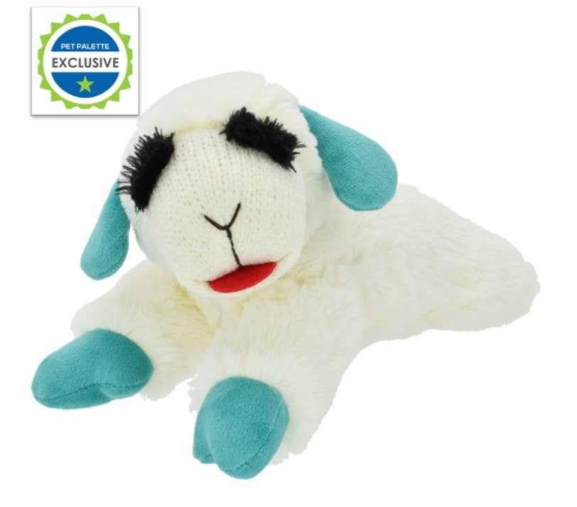 Plush toy sheep with blue accents on a white background, featuring a 'Pet Palette Exclusive' logo.