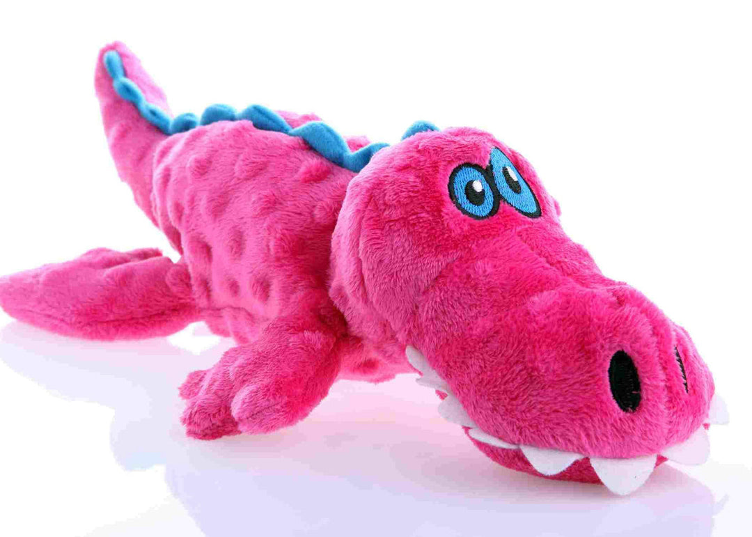 GoDog Just For Me Gator w/Chew Guard Plush Dog Toy Pink