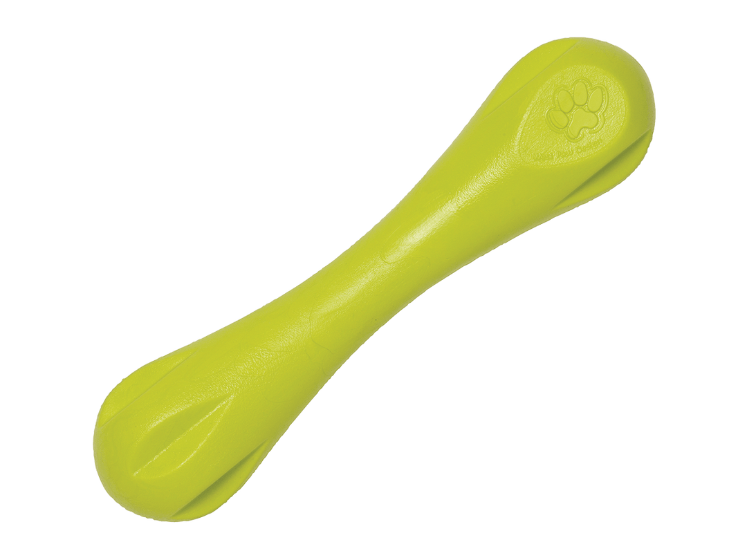 Green dog chew toy on a black background