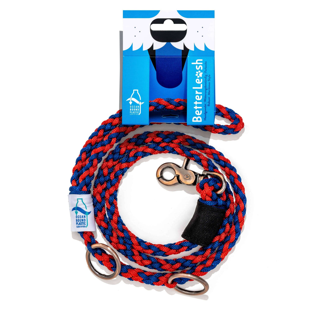 Recycled Ocean Plastic - BETTERLEASH: Royal Red & Blue, Large