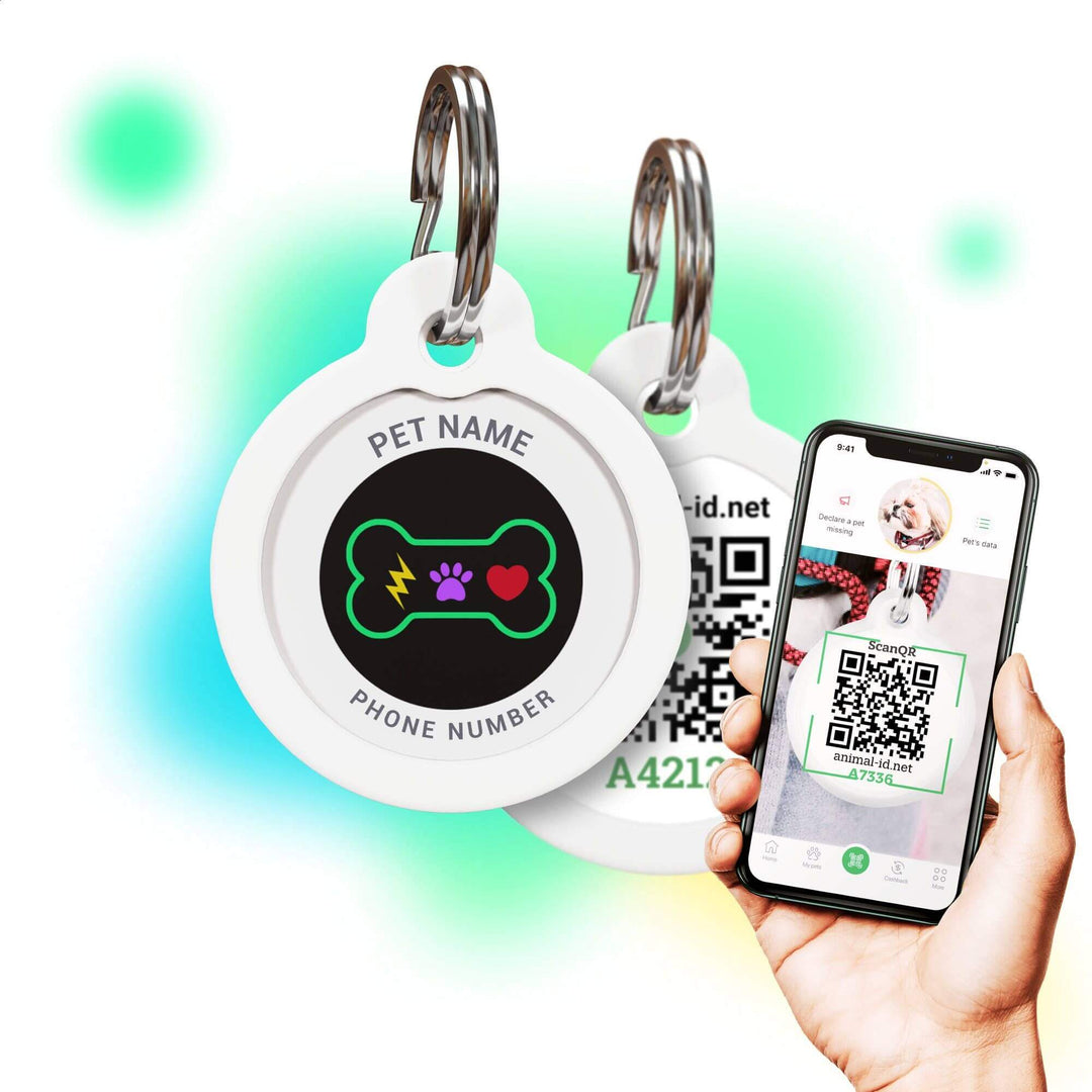 Dog Tag With Silicone, QR Code Dog Id Tag Personalized: Bone (40 mm)