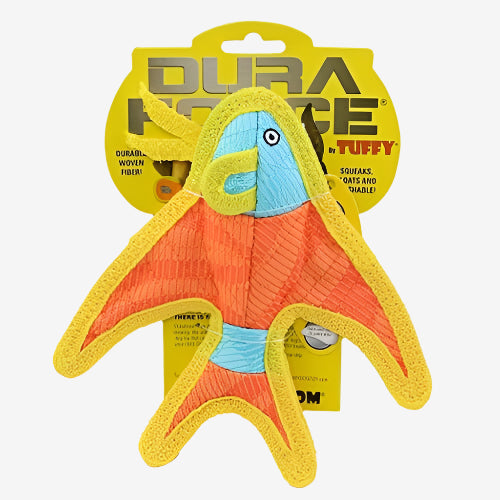 Tuffy DuraForce fish dog toy in retail packaging, built for tough chewers and available at dog stores in Washington DC.
