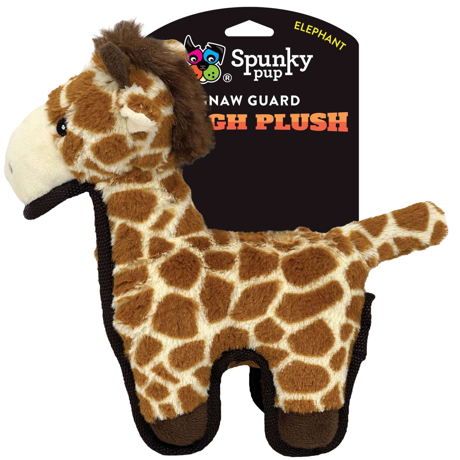 Spunky Pup plush giraffe dog toy with chew guard technology, featuring a soft and durable design for tough chewers and interactive play.