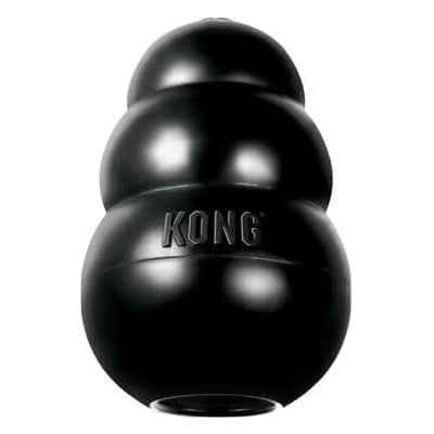Black KONG dog toy on a white background