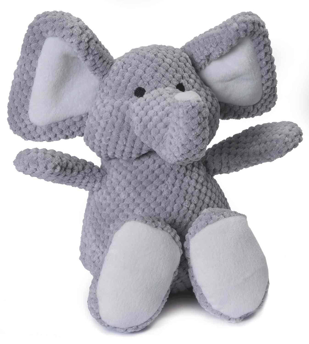 Gray elephant plush toy on a white background