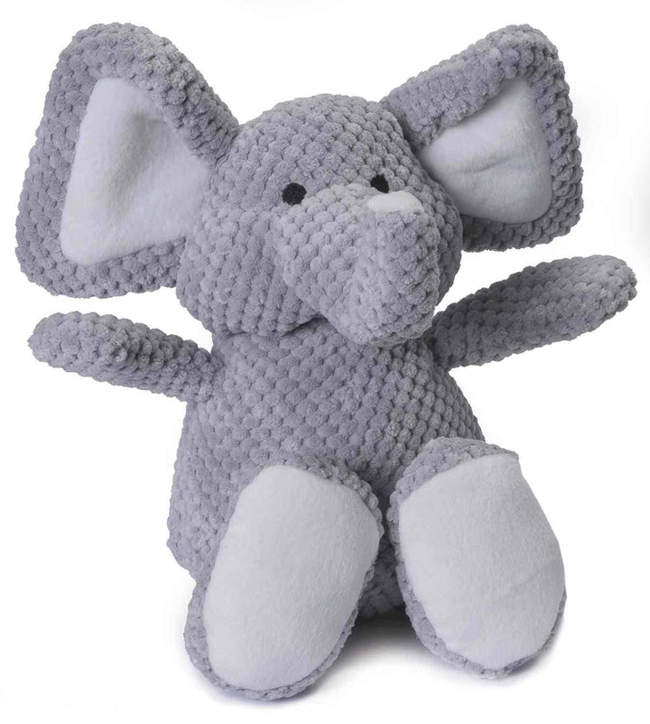 Gray elephant plush toy on a white background