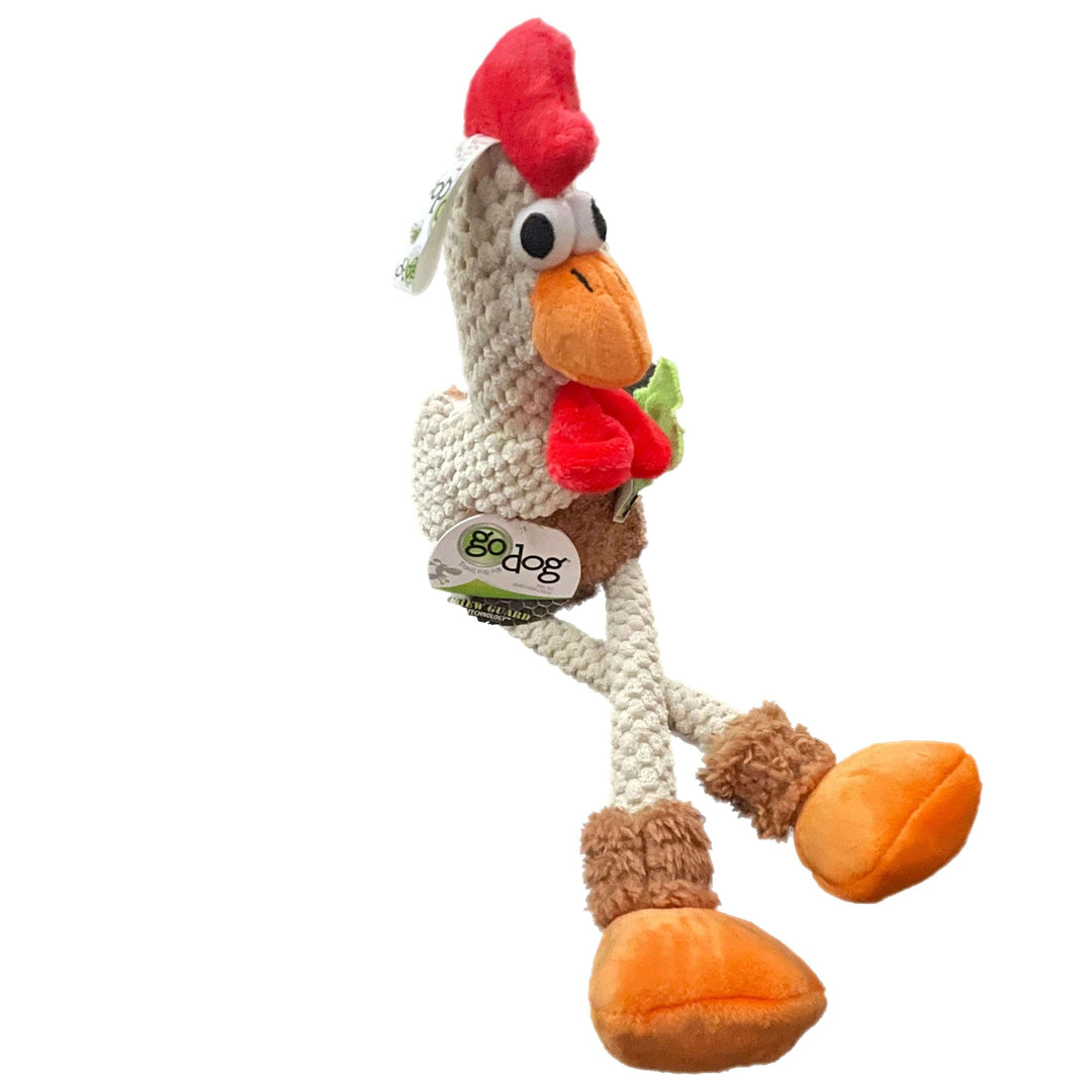 GoDog Checkers Skinny Rooster Brown w/Chew Guard Toy Large