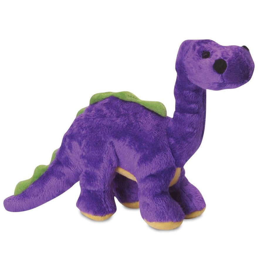 Purple plush dinosaur toy on a white background