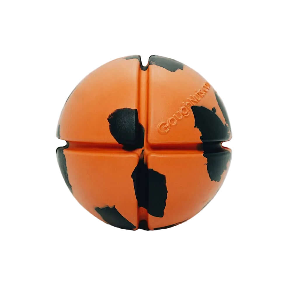 Orange and black ball with 'Cousin's' branding on a white background