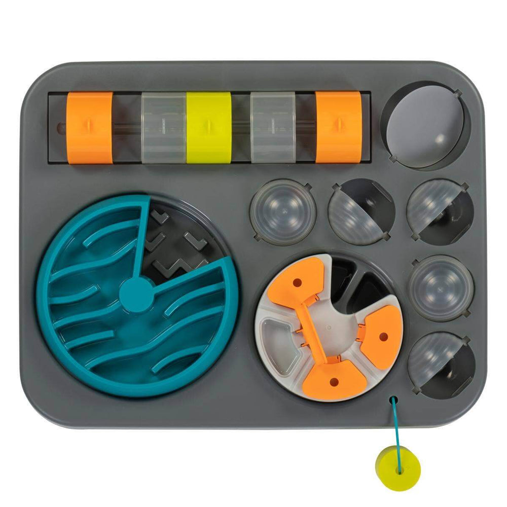 Expert-level interactive dog puzzle toy with compartments, spinners, and treat dispensers for mental enrichment