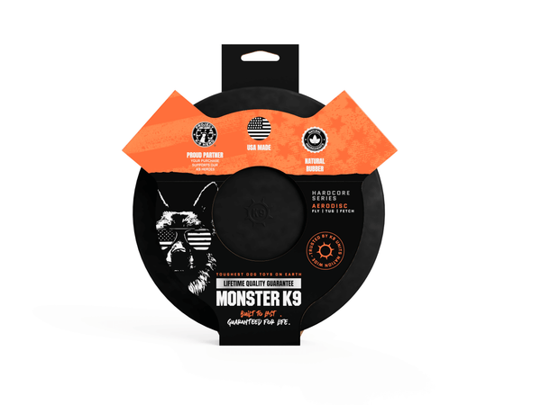 Dog toy packaging with 'Monster K9' branding on a white background