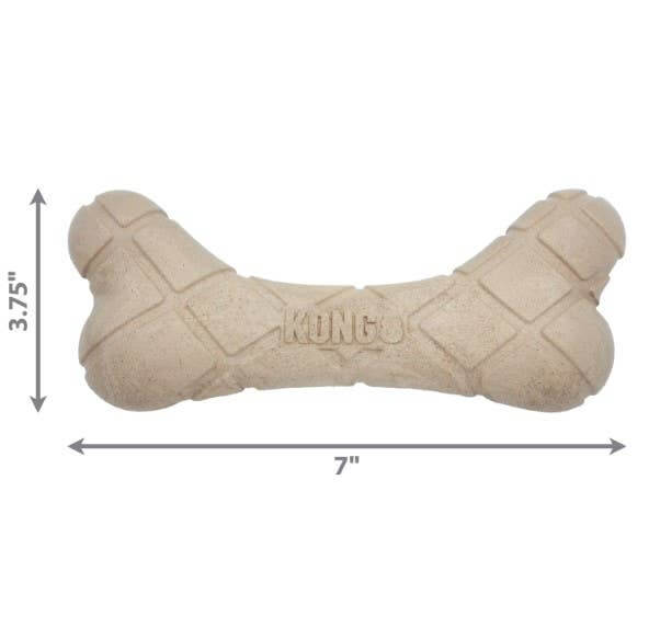 KONG ChewStix bone toy measuring 7 inches long and 3.75 inches wide—designed for average chewers seeking a durable, wood-infused chew.