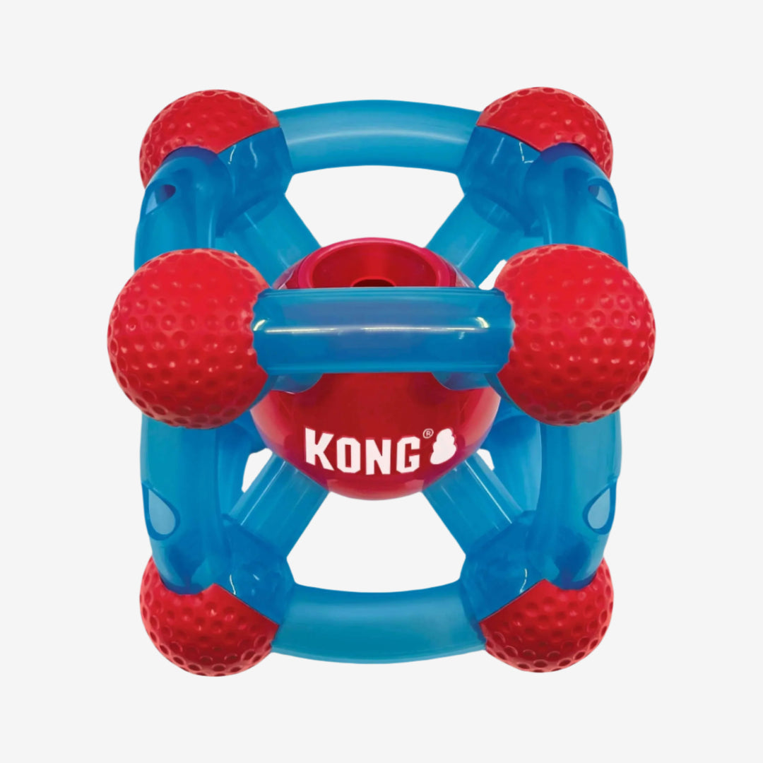 KONG red and blue interactive dog toy with treat dispenser feature for mental stimulation and play