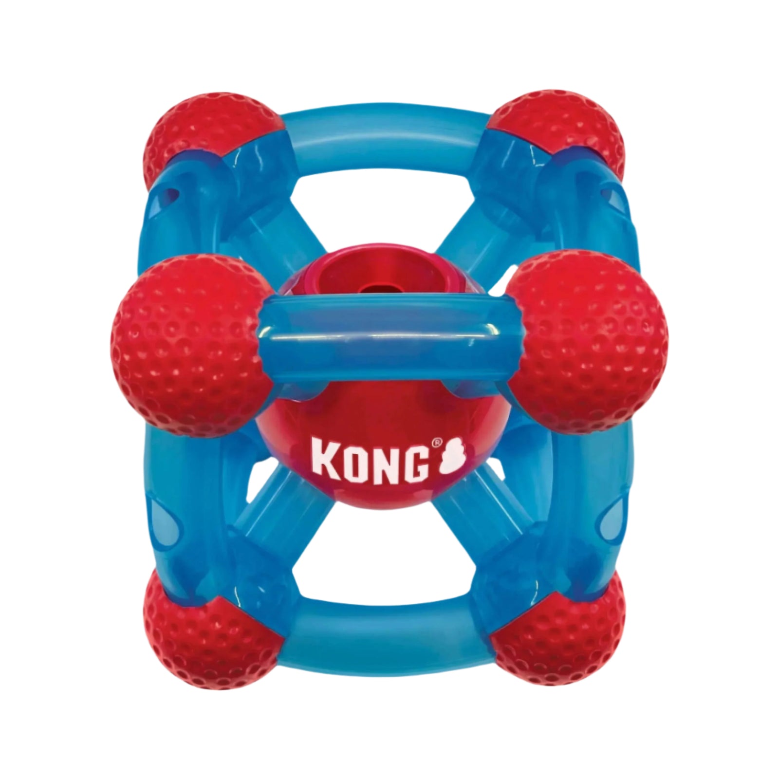 KONG red and blue interactive dog toy with treat dispenser feature for mental stimulation and play