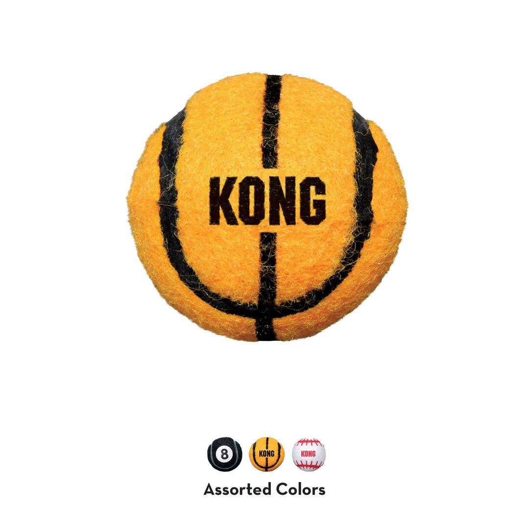 Yellow and black KONG ball on a white background