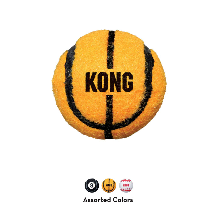 Yellow and black KONG ball on a white background