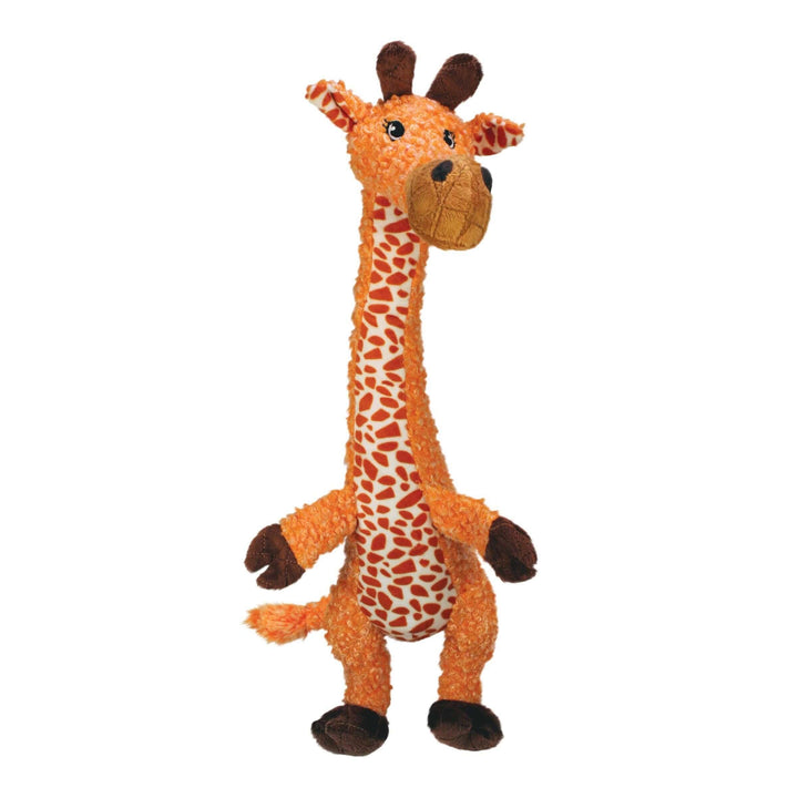 Plush giraffe toy on a white background