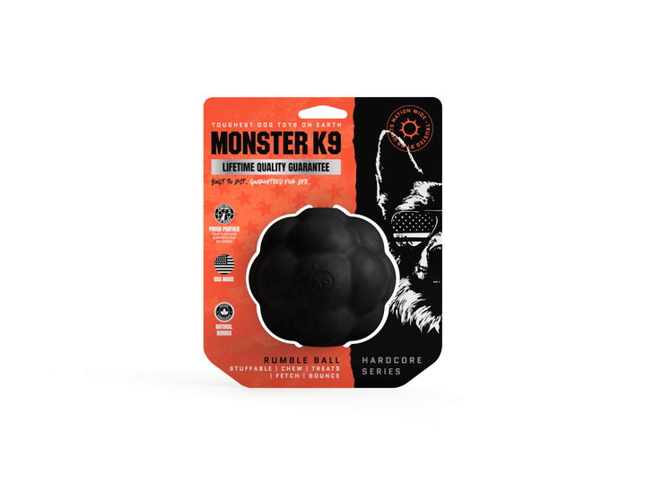 Monster K9 Rumble Ball packaging on a white background