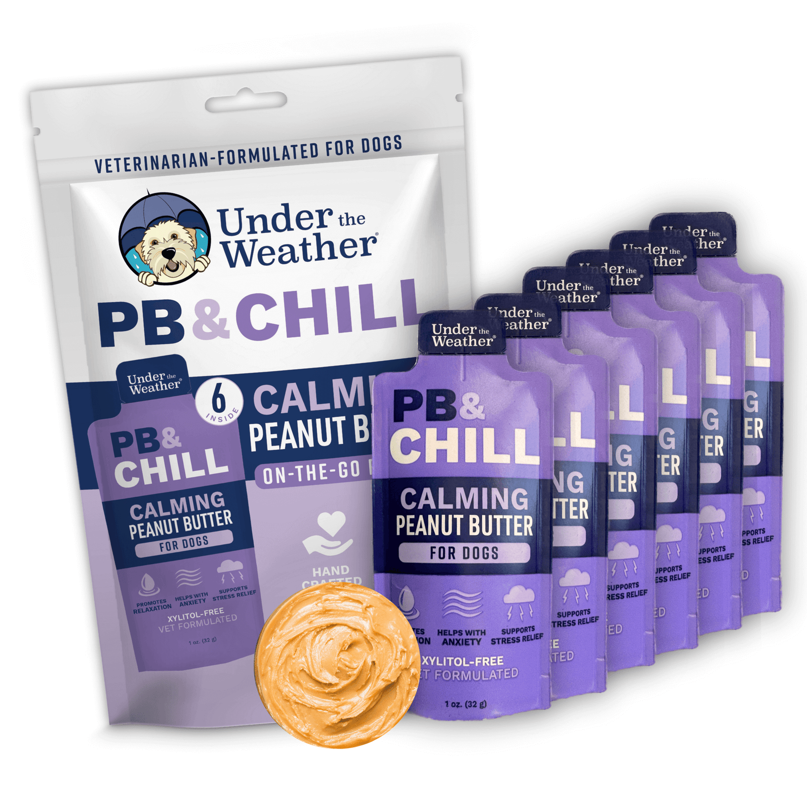 PB & Chill calming peanut butter for dogs by Under the Weather on a white background