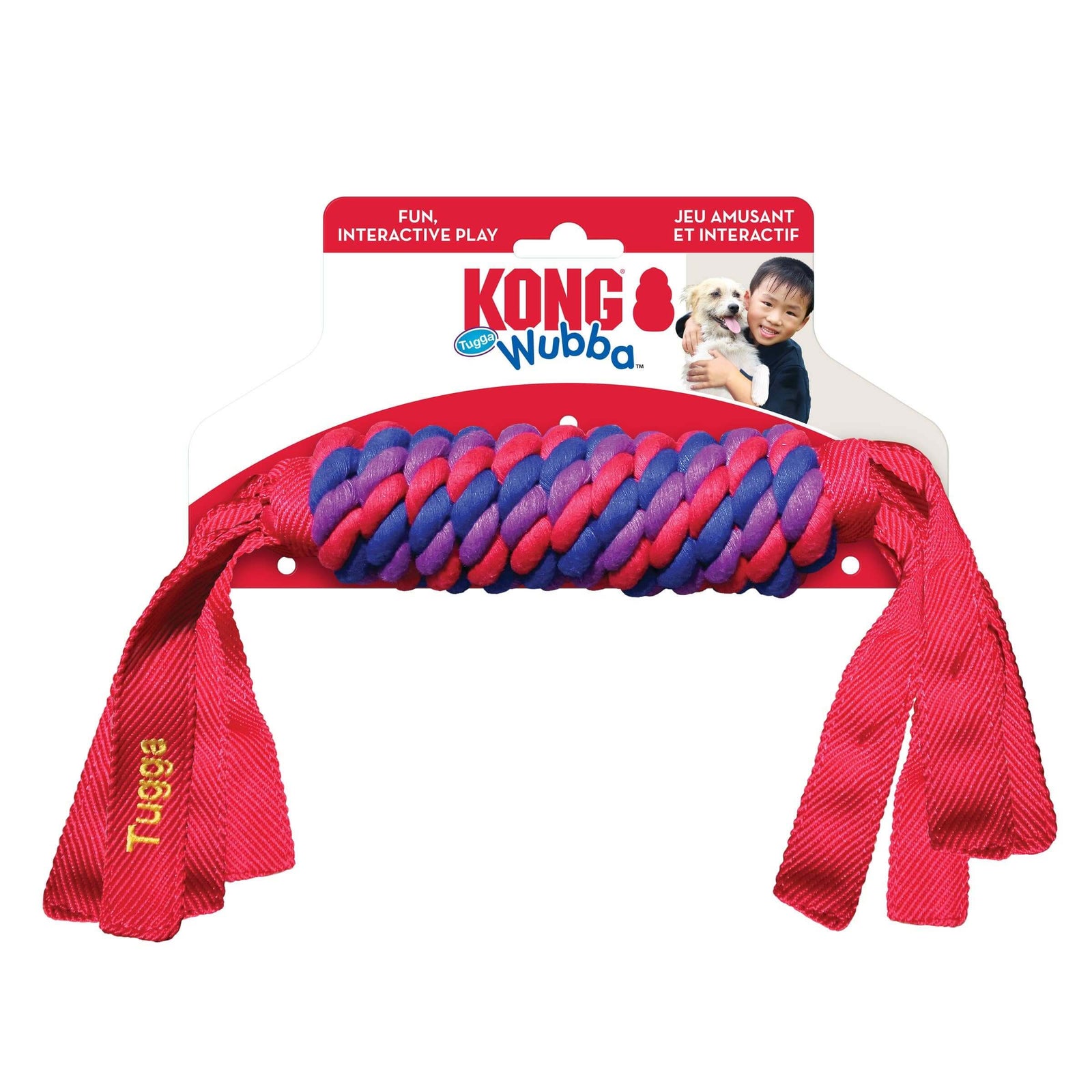 KONG Nubba dog toy with red and purple braided rope on a white background