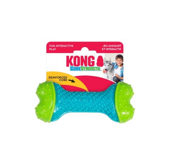 KONG CoreStrength Bone Dog Toy in blue and green with reinforced core packaging