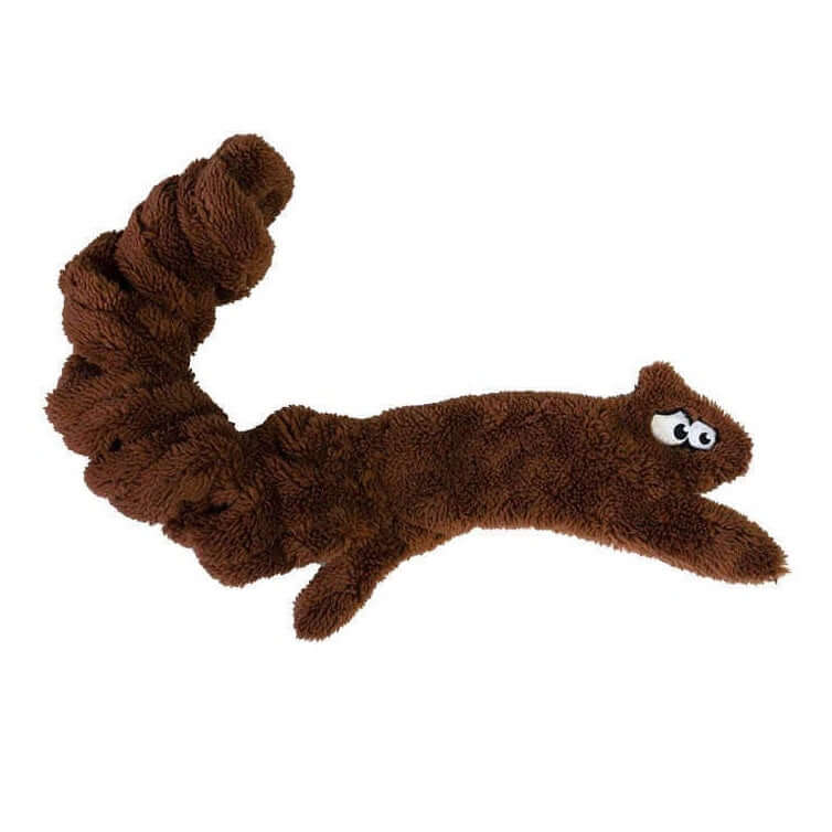 Brown plush snake toy on a white background