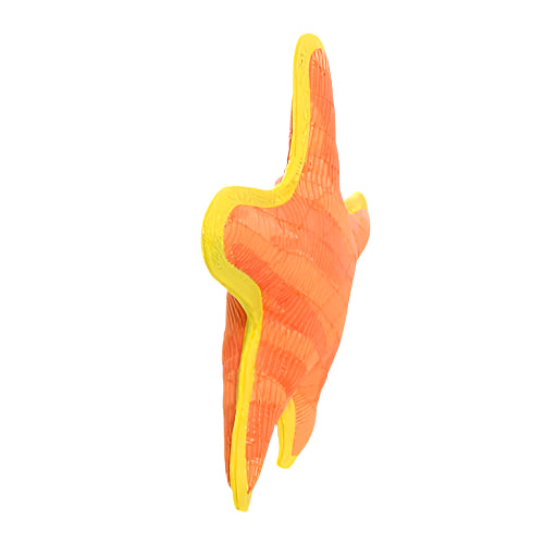 Side profile of starfish-shaped orange DuraForce dog toy, showing reinforced stitching and padding.
