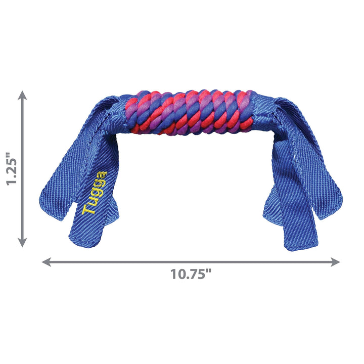 KONG Tugga Wubba dog toy size diagram showing 10.75 inches long by 1.25 inches wide—perfect for medium to large dogs.