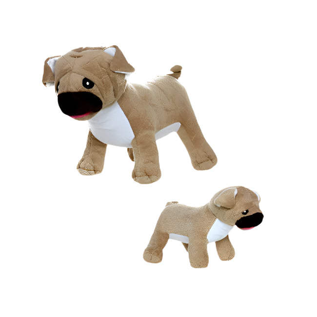 Two brown plush dogs with white accents on a white background