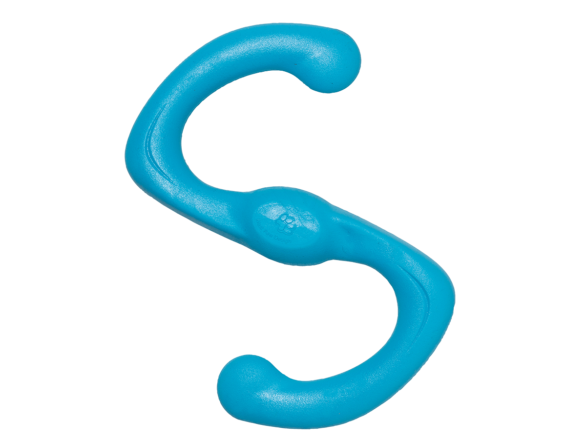 Blue plastic S-hook on a black background