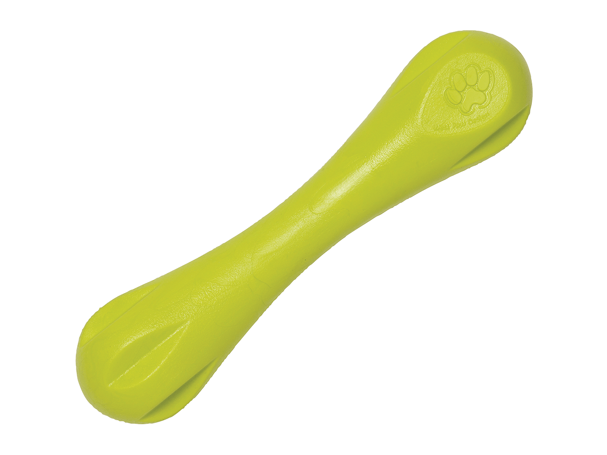 Green dog chew toy on a black background