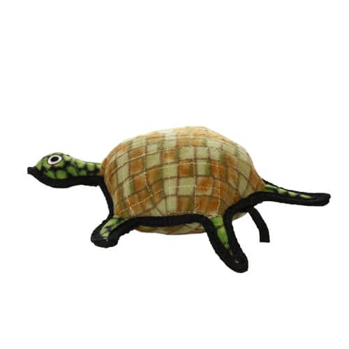 Alternate side view of the Tuffy turtle dog toy, showing its detailed design and strong construction.