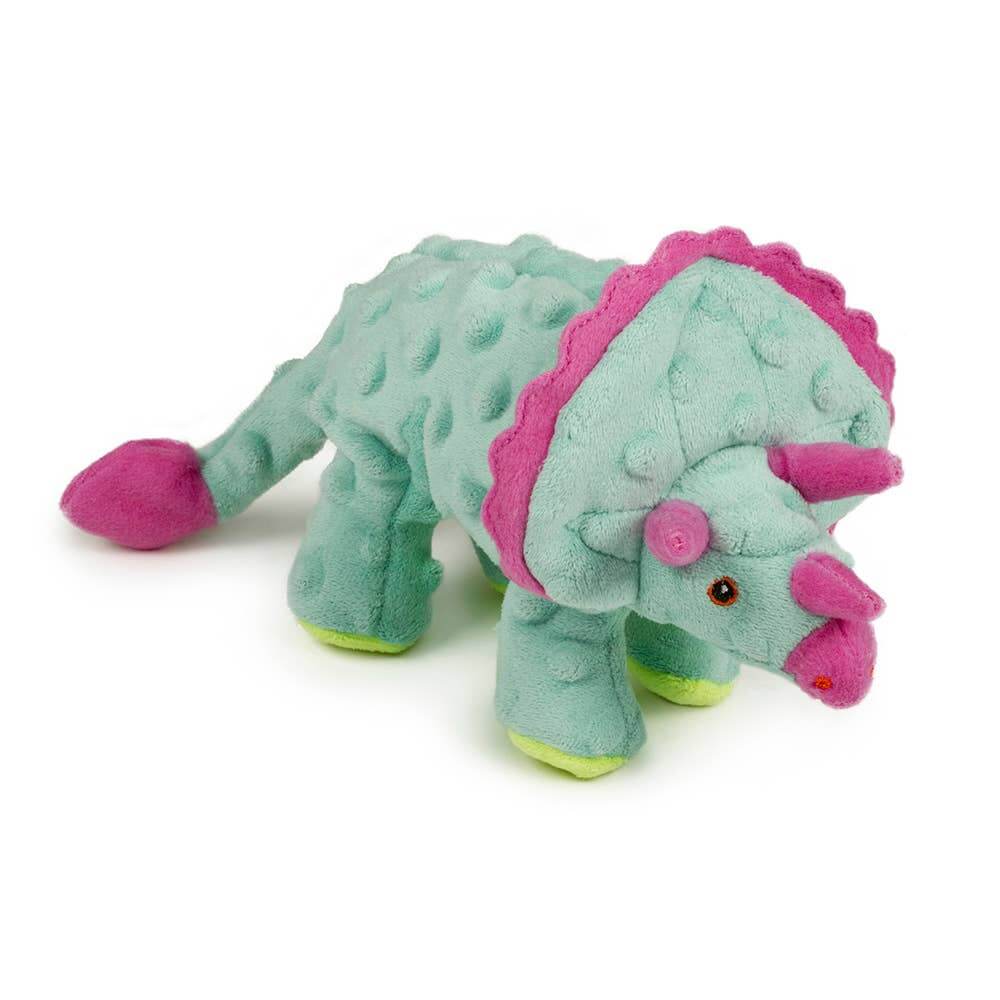 GoDog Dino Triceratops w/Chew Guard Teal Plush Dog Toy Small